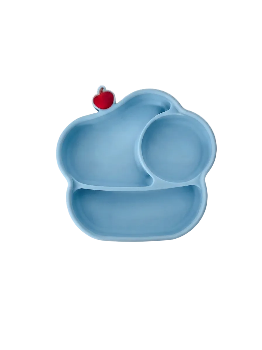 Assiette Bébé Silicone Avec 3 Compartiments Cerise