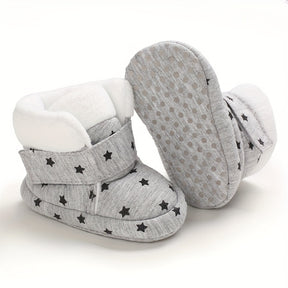 Unisex Infant Cozy Star Pattern Ankle-High Boots - Cute Fashion Soft-Soled Shoes for Boys & Girls - Daily & Casual Fall/Winter Footwear