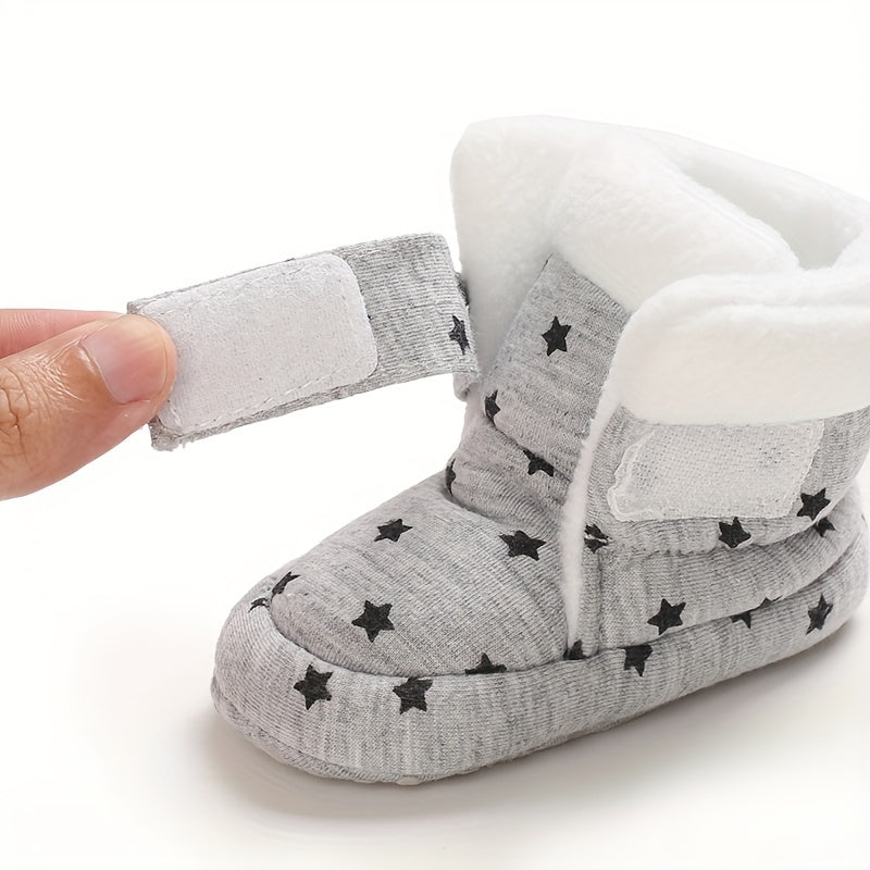 Unisex Infant Cozy Star Pattern Ankle-High Boots - Cute Fashion Soft-Soled Shoes for Boys & Girls - Daily & Casual Fall/Winter Footwear