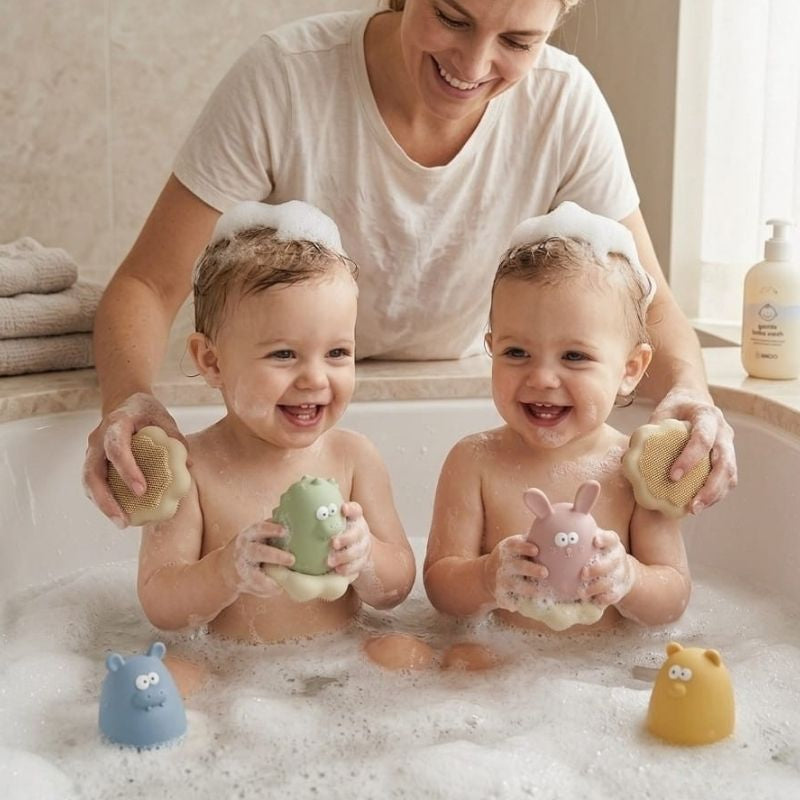 Jouet de bain silicone souple, texture douce pour bébé