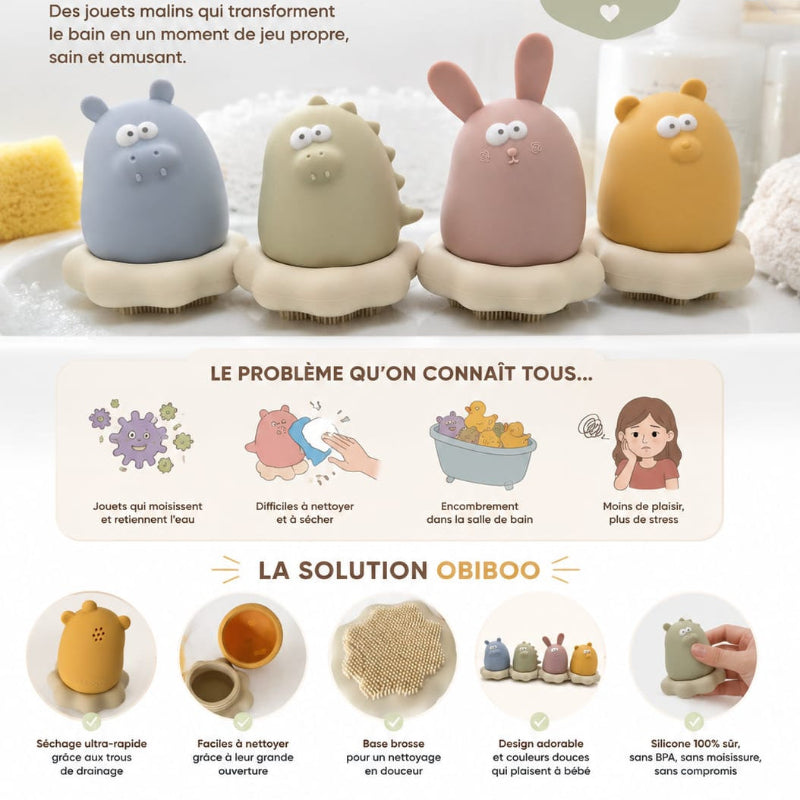 Jouets de bain en silicone sans BPA pour bébé, détail