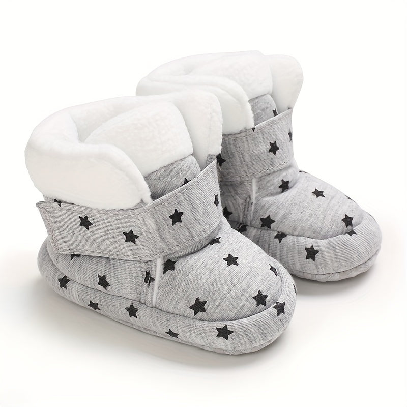 Unisex Infant Cozy Star Pattern Ankle-High Boots - Cute Fashion Soft-Soled Shoes for Boys & Girls - Daily & Casual Fall/Winter Footwear