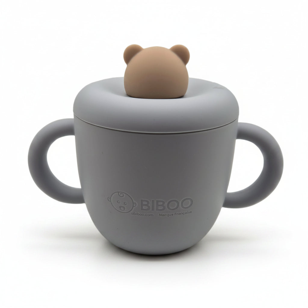Tasse d’Apprentissage Bébé 3-en-1 en Silicone Ourson