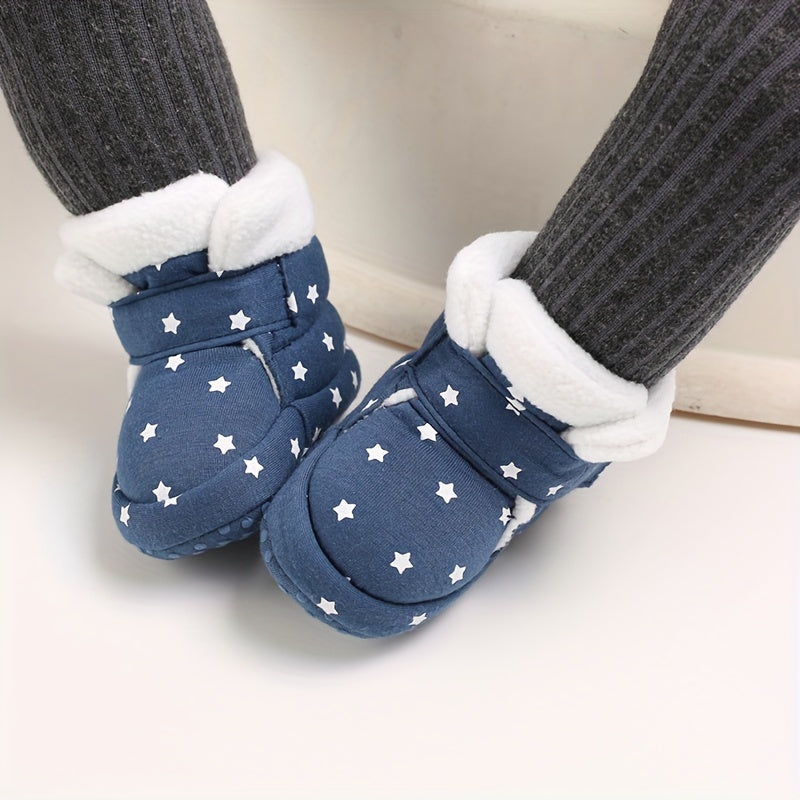 Unisex Infant Cozy Star Pattern Ankle-High Boots - Cute Fashion Soft-Soled Shoes for Boys & Girls - Daily & Casual Fall/Winter Footwear