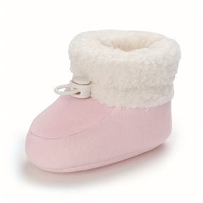 Infant Cozy Snow Boots - Casual Solid Color Fall/Winter Daily Wear, Elastic Band Closure, Round Toe Mid-Calf Booties, Warm Fabric Upper/Inner/Sole, Anti-Slip Newborn Walking Shoes