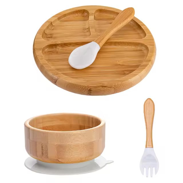 Set repas bébé silicone et bois