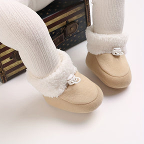 Infant Cozy Snow Boots - Casual Solid Color Fall/Winter Daily Wear, Elastic Band Closure, Round Toe Mid-Calf Booties, Warm Fabric Upper/Inner/Sole, Anti-Slip Newborn Walking Shoes