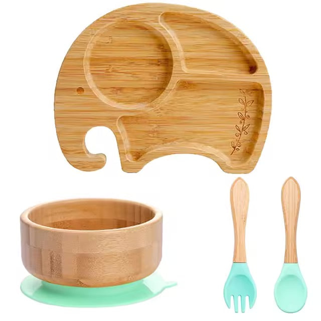 Set repas bébé silicone et bois