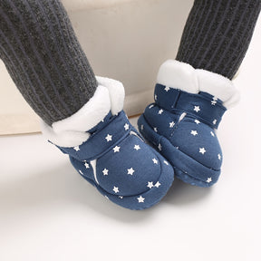 Unisex Infant Cozy Star Pattern Ankle-High Boots - Cute Fashion Soft-Soled Shoes for Boys & Girls - Daily & Casual Fall/Winter Footwear