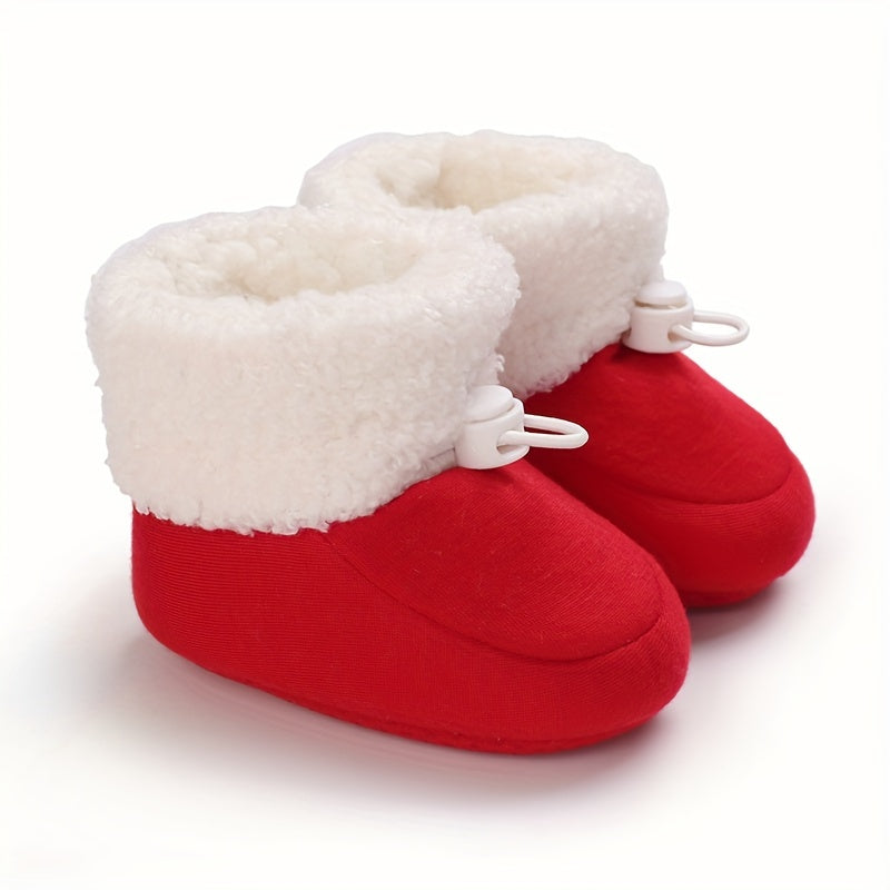 Infant Cozy Snow Boots - Casual Solid Color Fall/Winter Daily Wear, Elastic Band Closure, Round Toe Mid-Calf Booties, Warm Fabric Upper/Inner/Sole, Anti-Slip Newborn Walking Shoes