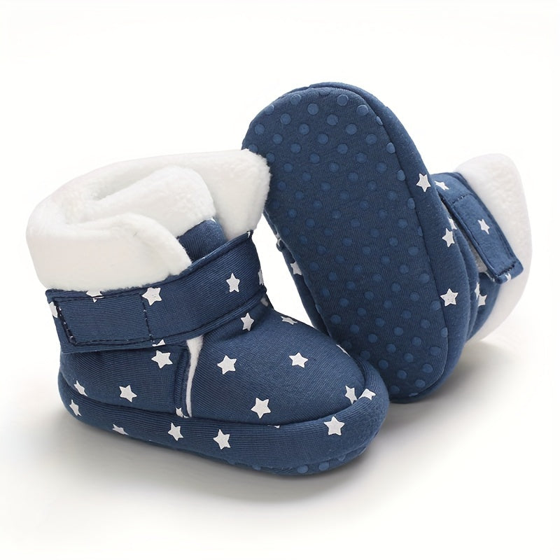 Unisex Infant Cozy Star Pattern Ankle-High Boots - Cute Fashion Soft-Soled Shoes for Boys & Girls - Daily & Casual Fall/Winter Footwear