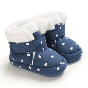 Unisex Infant Cozy Star Pattern Ankle-High Boots - Cute Fashion Soft-Soled Shoes for Boys & Girls - Daily & Casual Fall/Winter Footwear