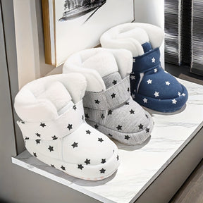 Unisex Infant Cozy Star Pattern Ankle-High Boots - Cute Fashion Soft-Soled Shoes for Boys & Girls - Daily & Casual Fall/Winter Footwear