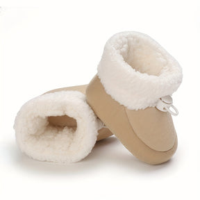 Infant Cozy Snow Boots - Casual Solid Color Fall/Winter Daily Wear, Elastic Band Closure, Round Toe Mid-Calf Booties, Warm Fabric Upper/Inner/Sole, Anti-Slip Newborn Walking Shoes