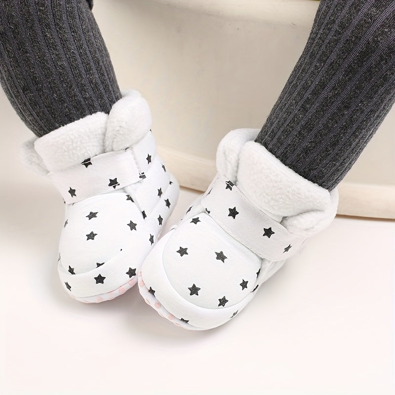 Unisex Infant Cozy Star Pattern Ankle-High Boots - Cute Fashion Soft-Soled Shoes for Boys & Girls - Daily & Casual Fall/Winter Footwear