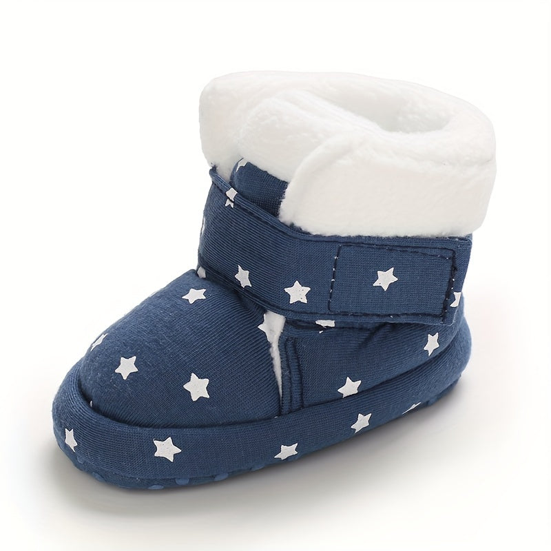 Unisex Infant Cozy Star Pattern Ankle-High Boots - Cute Fashion Soft-Soled Shoes for Boys & Girls - Daily & Casual Fall/Winter Footwear