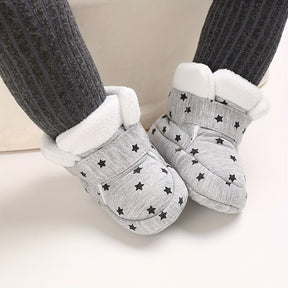 Unisex Infant Cozy Star Pattern Ankle-High Boots - Cute Fashion Soft-Soled Shoes for Boys & Girls - Daily & Casual Fall/Winter Footwear