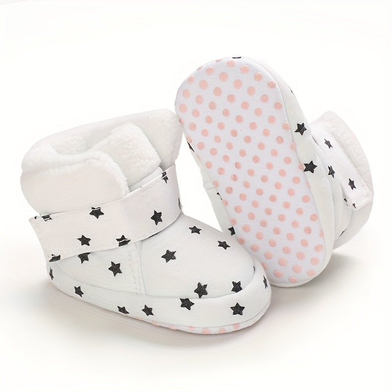 Unisex Infant Cozy Star Pattern Ankle-High Boots - Cute Fashion Soft-Soled Shoes for Boys & Girls - Daily & Casual Fall/Winter Footwear