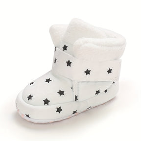 Unisex Infant Cozy Star Pattern Ankle-High Boots - Cute Fashion Soft-Soled Shoes for Boys & Girls - Daily & Casual Fall/Winter Footwear