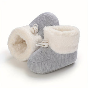 Infant Cozy Snow Boots - Casual Solid Color Fall/Winter Daily Wear, Elastic Band Closure, Round Toe Mid-Calf Booties, Warm Fabric Upper/Inner/Sole, Anti-Slip Newborn Walking Shoes