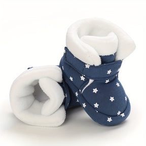 Unisex Infant Cozy Star Pattern Ankle-High Boots - Cute Fashion Soft-Soled Shoes for Boys & Girls - Daily & Casual Fall/Winter Footwear