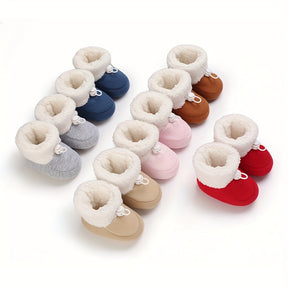 Infant Cozy Snow Boots - Casual Solid Color Fall/Winter Daily Wear, Elastic Band Closure, Round Toe Mid-Calf Booties, Warm Fabric Upper/Inner/Sole, Anti-Slip Newborn Walking Shoes