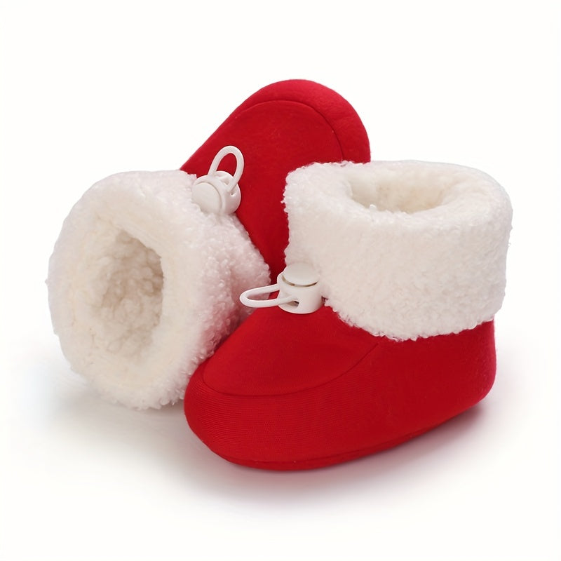 Infant Cozy Snow Boots - Casual Solid Color Fall/Winter Daily Wear, Elastic Band Closure, Round Toe Mid-Calf Booties, Warm Fabric Upper/Inner/Sole, Anti-Slip Newborn Walking Shoes