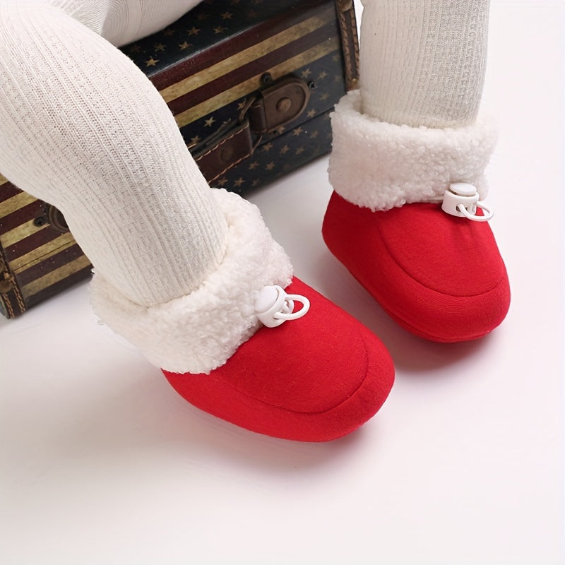 Infant Cozy Snow Boots - Casual Solid Color Fall/Winter Daily Wear, Elastic Band Closure, Round Toe Mid-Calf Booties, Warm Fabric Upper/Inner/Sole, Anti-Slip Newborn Walking Shoes