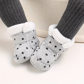 Unisex Infant Cozy Star Pattern Ankle-High Boots - Cute Fashion Soft-Soled Shoes for Boys & Girls - Daily & Casual Fall/Winter Footwear