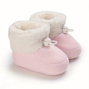 Infant Cozy Snow Boots - Casual Solid Color Fall/Winter Daily Wear, Elastic Band Closure, Round Toe Mid-Calf Booties, Warm Fabric Upper/Inner/Sole, Anti-Slip Newborn Walking Shoes