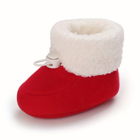 Infant Cozy Snow Boots - Casual Solid Color Fall/Winter Daily Wear, Elastic Band Closure, Round Toe Mid-Calf Booties, Warm Fabric Upper/Inner/Sole, Anti-Slip Newborn Walking Shoes