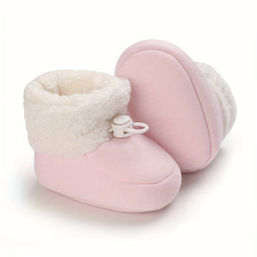 Infant Cozy Snow Boots - Casual Solid Color Fall/Winter Daily Wear, Elastic Band Closure, Round Toe Mid-Calf Booties, Warm Fabric Upper/Inner/Sole, Anti-Slip Newborn Walking Shoes