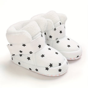 Unisex Infant Cozy Star Pattern Ankle-High Boots - Cute Fashion Soft-Soled Shoes for Boys & Girls - Daily & Casual Fall/Winter Footwear