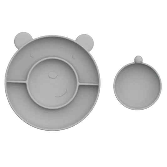 Assiette bébé en silicone 3 compartiments Ourson – Obiboo