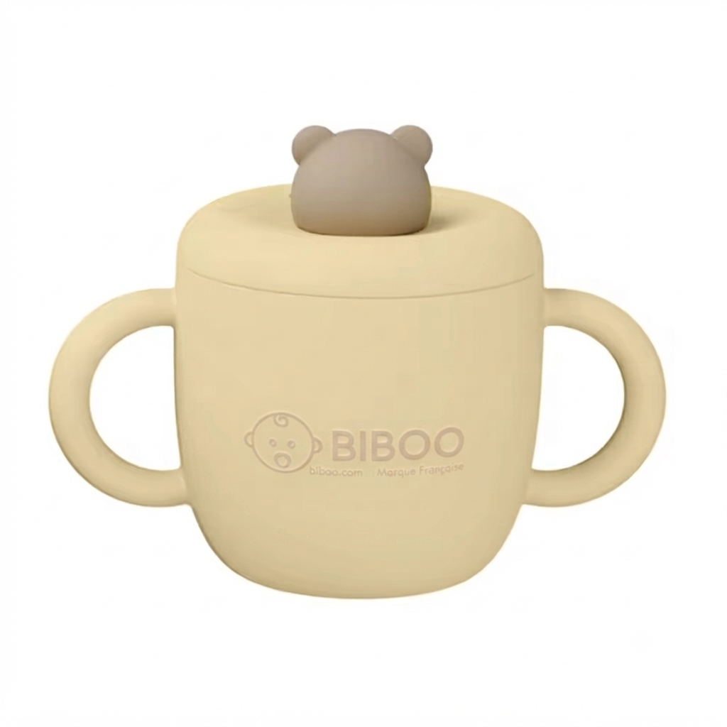 Tasse bébé ourson en silicone sans BPA, vue de face