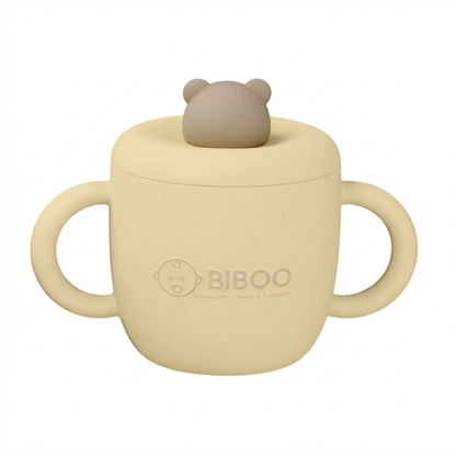 Tasse bébé ourson en silicone sans BPA, vue de face