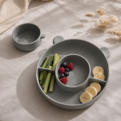 Assiette Bébé Silicone 3 Compartiments Ourson