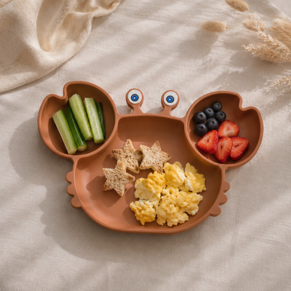 🦀 Assiette Bébé Silicone Avec 3 Compartiments Crabe