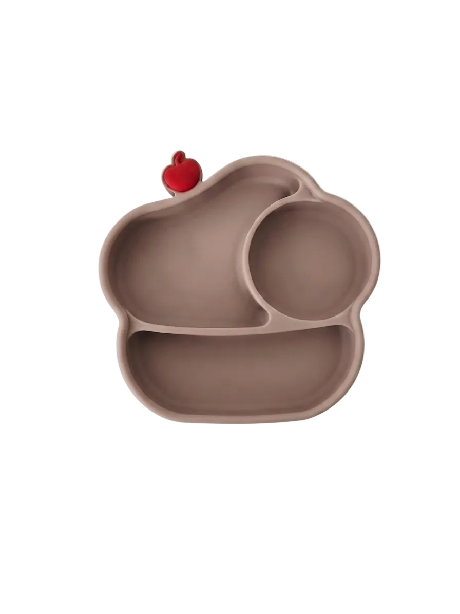 Assiette Bébé Silicone Avec 3 Compartiments Cerise