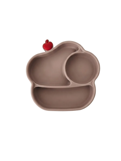 Assiette Bébé Silicone Avec 3 Compartiments Cerise