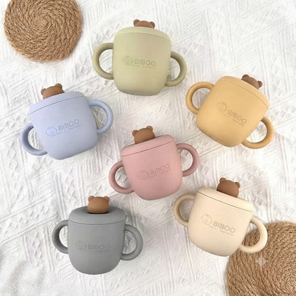 Tasse d'apprentissage bébé 3-en-1 en silicone Ourson – Obiboo