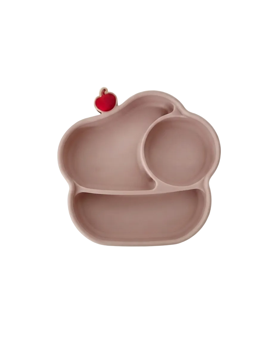 Assiette Bébé Silicone Avec 3 Compartiments Cerise