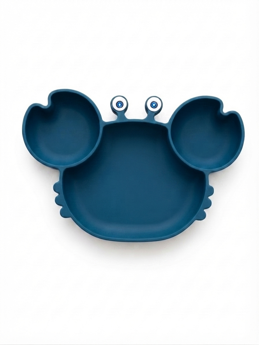 🦀 Assiette Bébé Silicone Avec 3 Compartiments Crabe