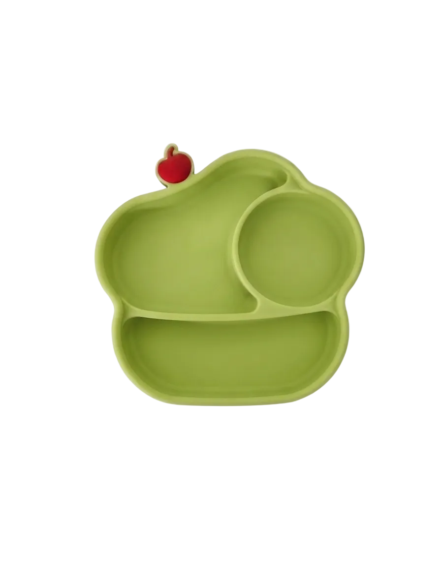 Assiette Bébé Silicone Avec 3 Compartiments Cerise