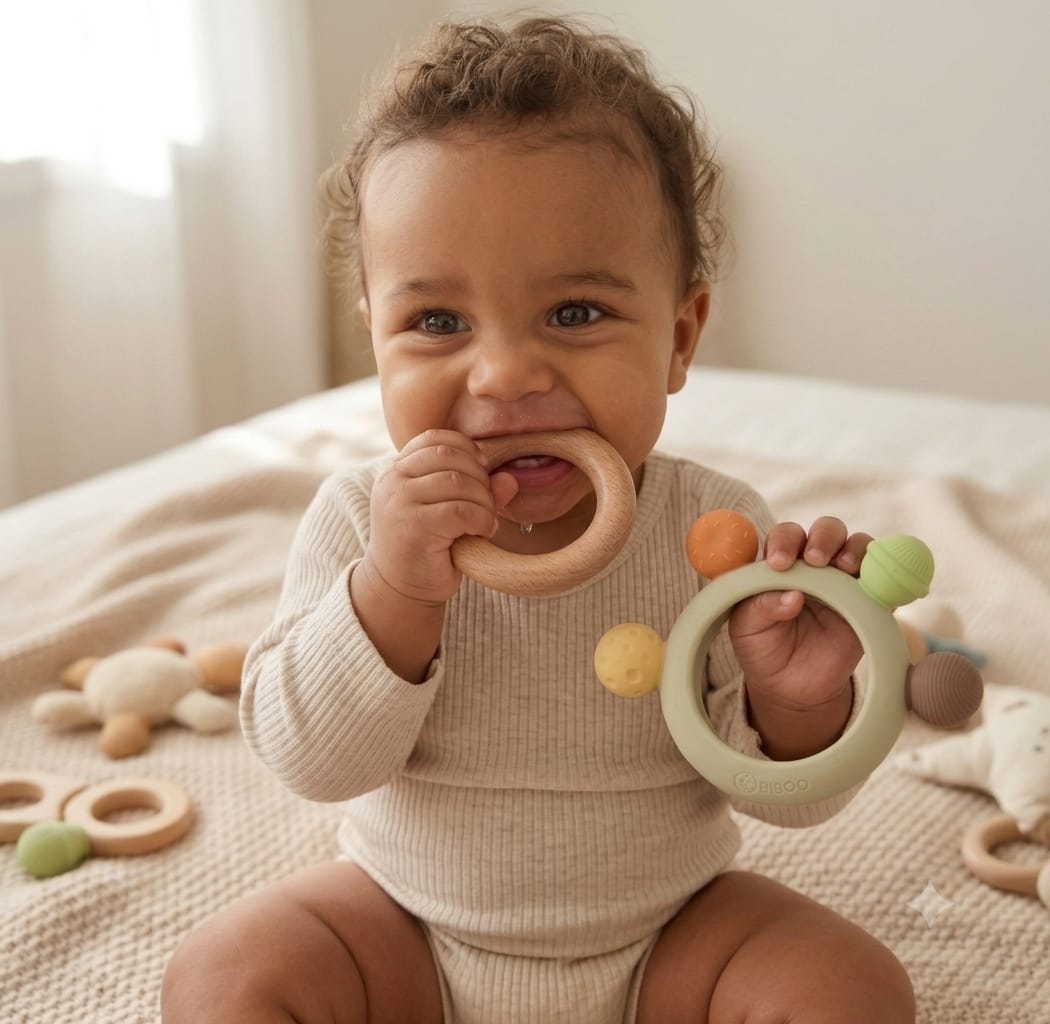 Anneau de dentition en bois naturel et silicone sans BPA
