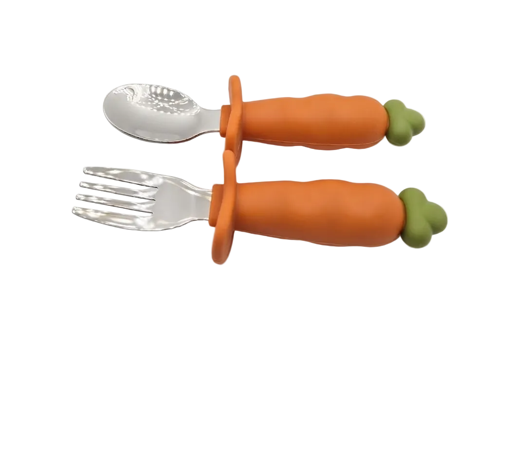 Lot de 2 couverts en acier inoxydable et silicone Carotte