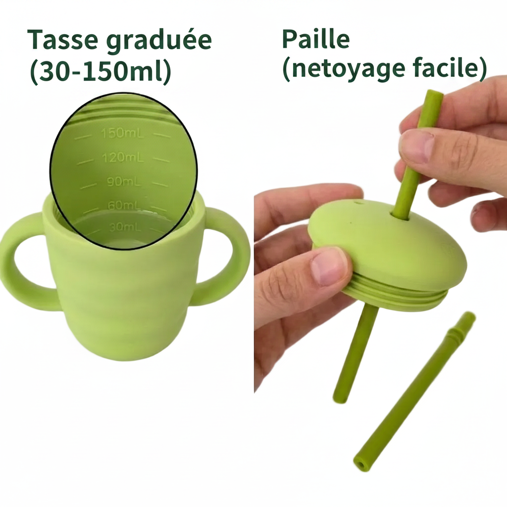 Tasse d'apprentissage bébé 3-en-1 en silicone – Carotte