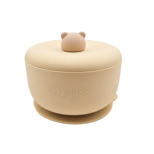Bol bébé ourson en silicone sans BPA, vue de face