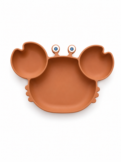 🦀 Assiette Bébé Silicone Avec 3 Compartiments Crabe