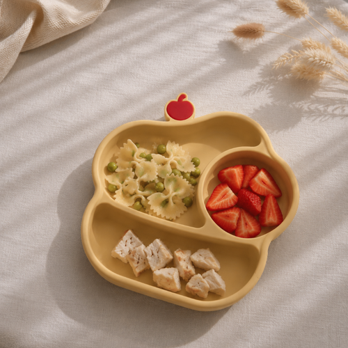Assiette Bébé Silicone Avec 3 Compartiments Cerise